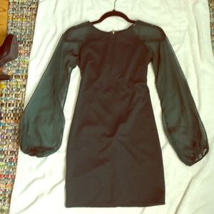 Forest Green Bodycon Dress w/ Sheer Flowy Sleeves